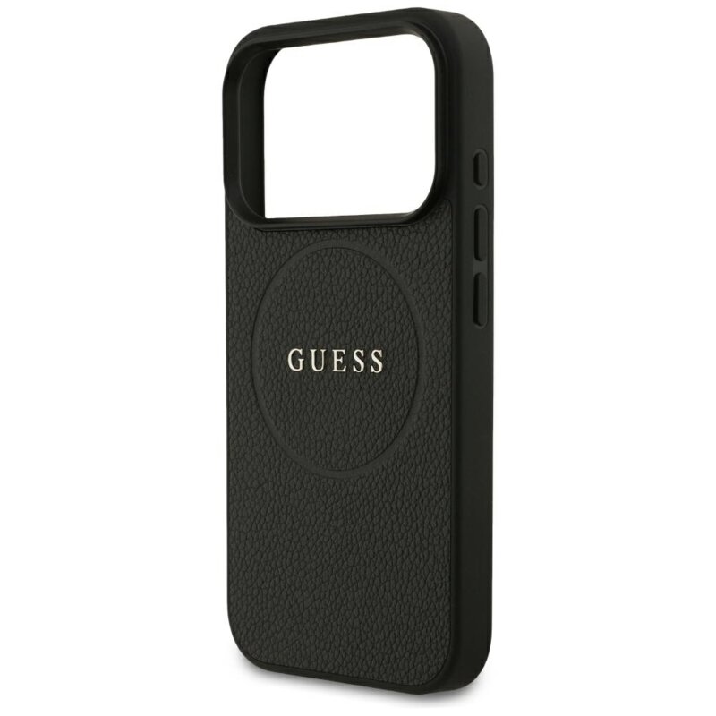 Husa iPhone 17 Pro Max Guess Grained Gold Ring MagSafe, negru, GUHMP18XPGHSMMK