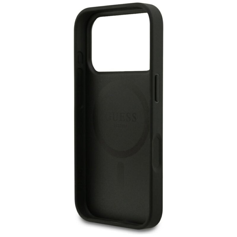Husa iPhone 17 Pro Max Guess Grained Gold Ring MagSafe, negru, GUHMP18XPGHSMMK