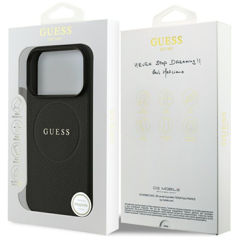 Husa iPhone 17 Pro Max Guess Grained Gold Ring MagSafe, negru, GUHMP18XPGHSMMK
