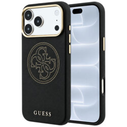 Husa iPhone 18 Pro Guess Leather Perforated 4G MagSafe, negru, GUHMP18L6PS4SRGK
