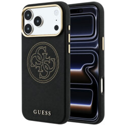 Husa iPhone 17 Pro Guess Leather Perforated 4G MagSafe, negru, GUHMP18L6PS4SRGK