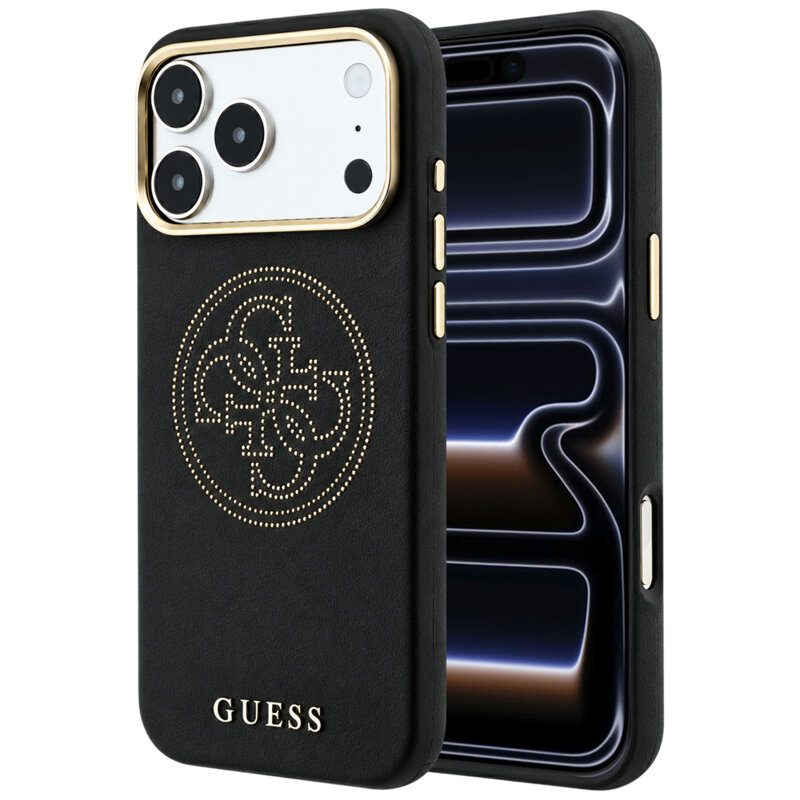 Husa iPhone 17 Pro Guess Leather Perforated 4G MagSafe, negru, GUHMP18L6PS4SRGK