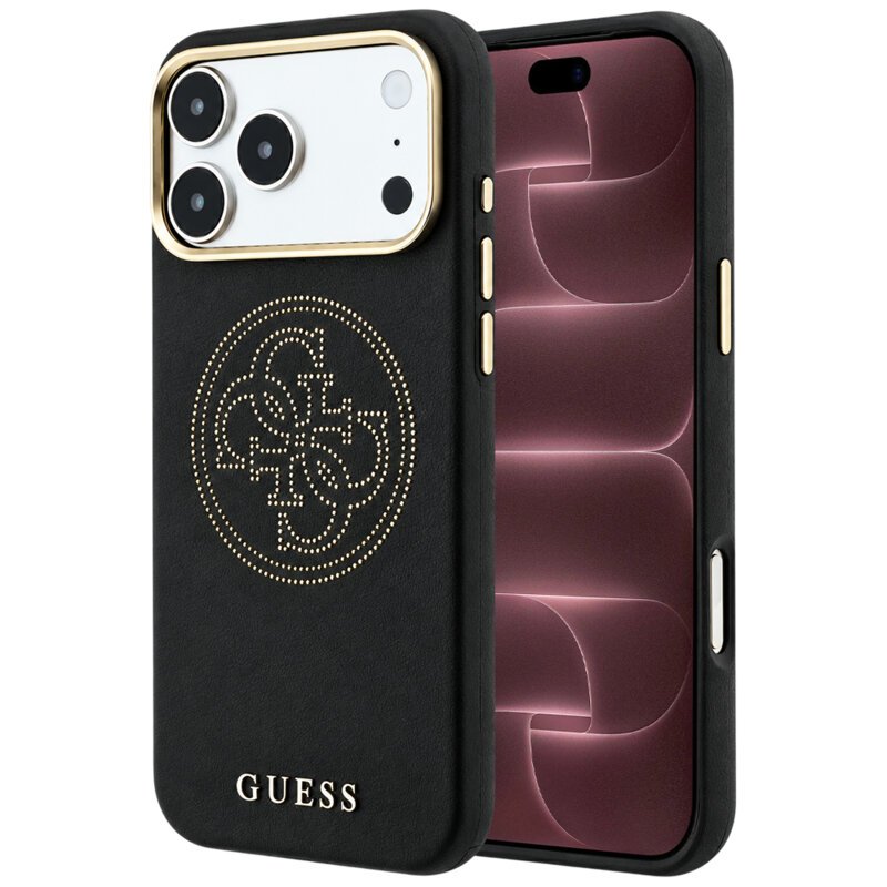 Husa iPhone 18 Pro Max Guess Leather Perforated 4G MagSafe, negru, GUHMP18X6PS4SRGK