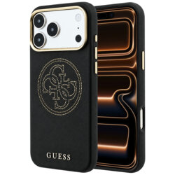 Husa iPhone 17 Pro Max Guess Leather Perforated 4G MagSafe, negru, GUHMP18X6PS4SRGK