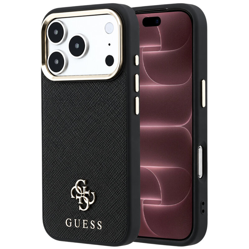 Husa Guess Saffiano Small 4G Classic MagSafe iPhone 18 Pro Max, negru, GUHMP18X6PSA4DMK
