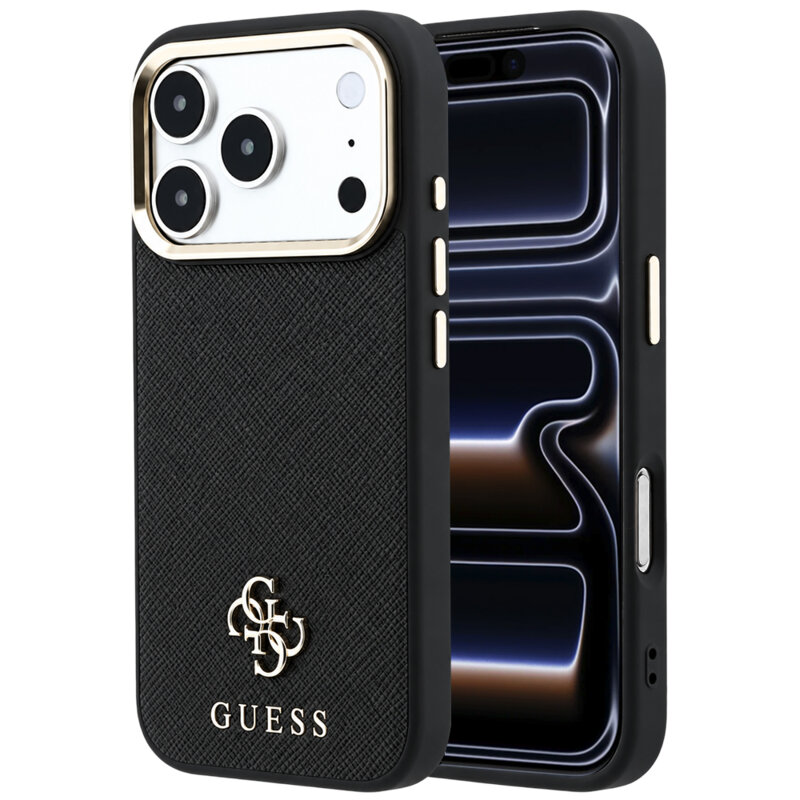 Husa Guess iPhone 17 Pro Saffiano Small 4G Classic MagSafe, negru, GUHMP18L6PSA4DMK