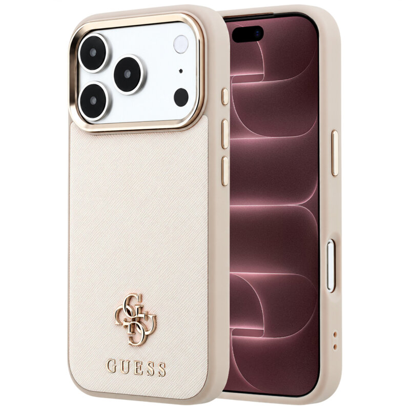 Husa Guess Saffiano Small 4G Classic MagSafe iPhone 18 Pro Max, bej, GUHMP18X6PSA4DME