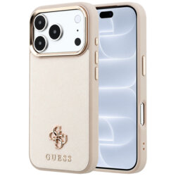 Husa Guess iPhone 18 Pro Saffiano Small 4G Classic MagSafe, bej, GUHMP18L6PSA4DME