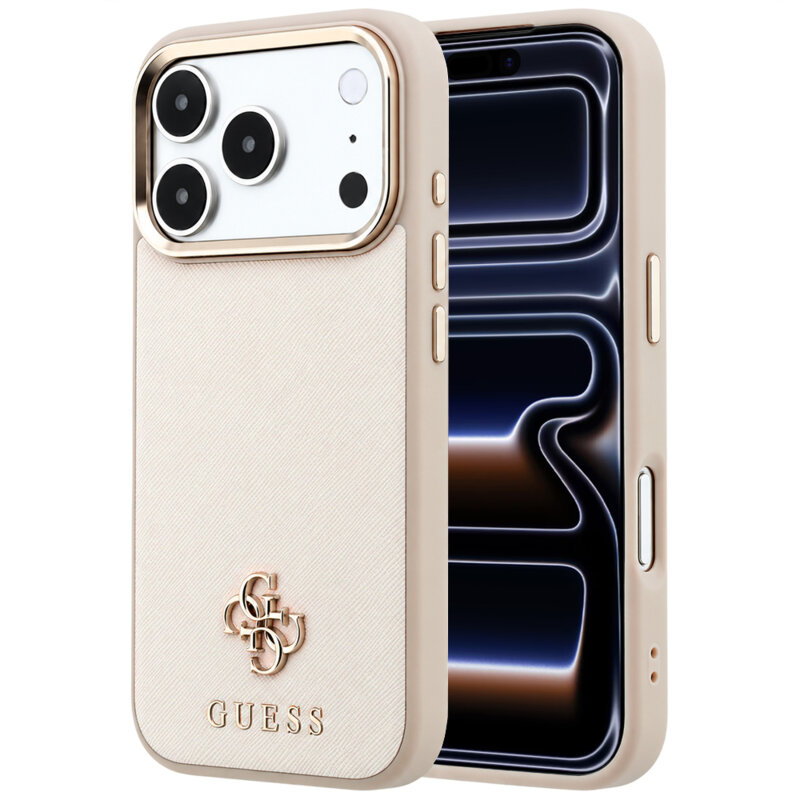 Husa Guess iPhone 17 Pro Saffiano Small 4G Classic MagSafe, bej, GUHMP18L6PSA4DME