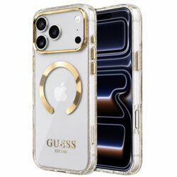 Husa iPhone 17 Pro originala Guess Metal Outline MagSafe, auriu, GUHMP18LHTRMD