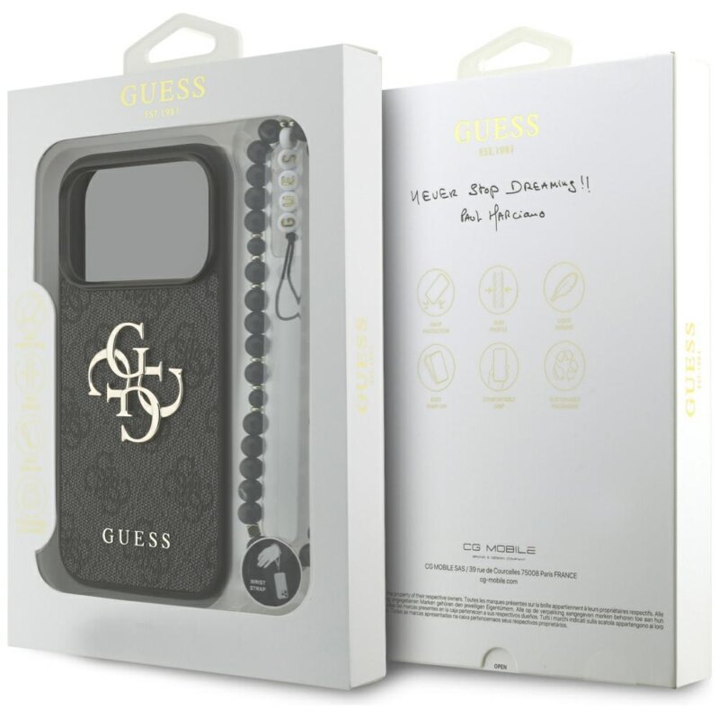 Husa originala Guess iPhone 18 Pro Max Hardcase 4G Classic Logo with Strap, negru, GUHCP18XP4GMGSK