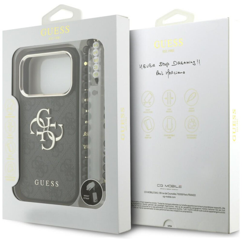 Husa originala Guess iPhone 18 Pro Hardcase 4G Classic Logo with Strap, negru, GUHCP18LP4GMGSCK