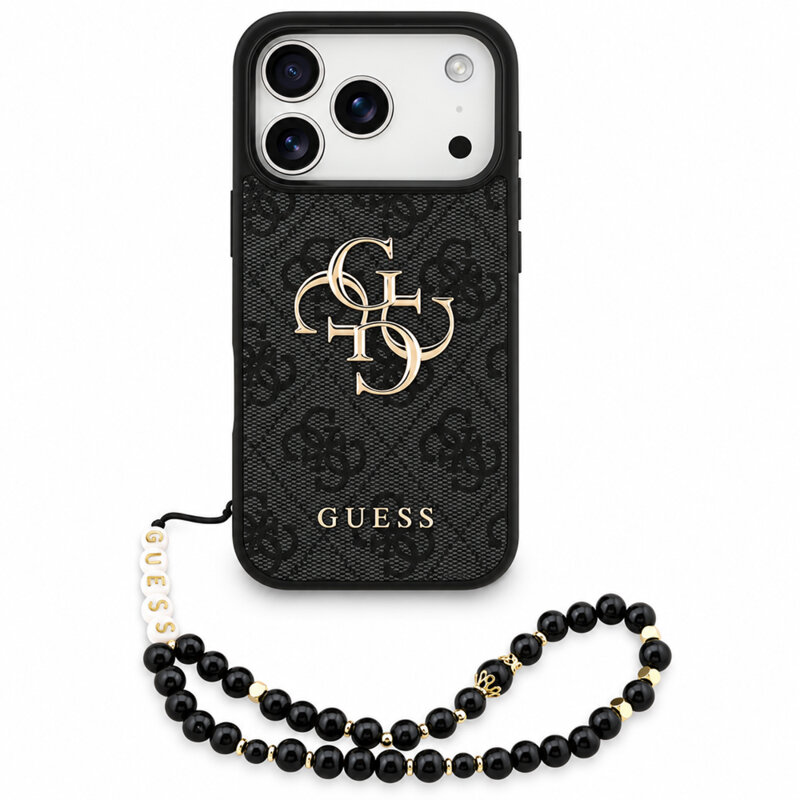 Husa originala Guess iPhone 17 Pro Max Hardcase 4G Classic Logo with Strap, negru, GUHCP18XP4GMGSK