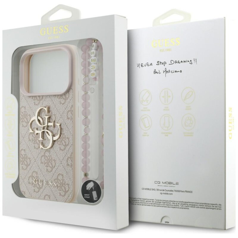 Husa originala Guess iPhone 18 Pro Max Hardcase 4G Classic Logo with Strap, roz, GUHCP18XP4GMGSP