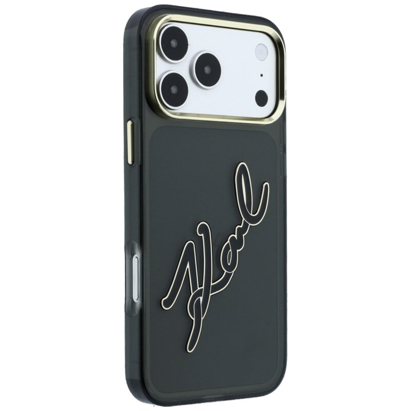 Husa iPhone 18 Pro Karl Lagerfeld IML Big Signature Resin Logo Metal Frame, negru, KLHCP18L6HCKSRK