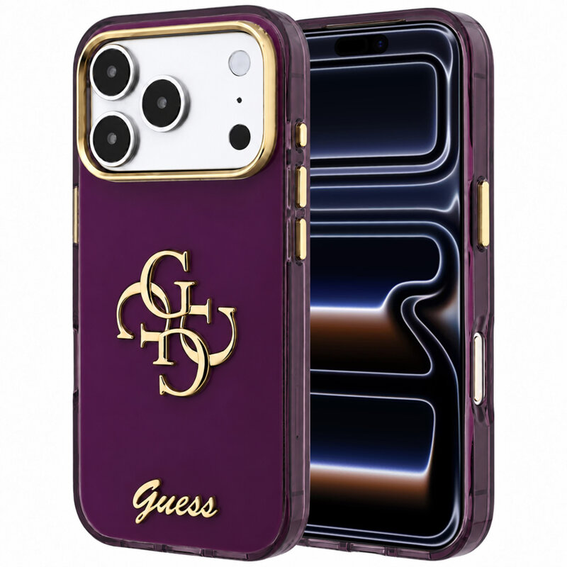 Husa Guess IML 4G Metal Script iPhone 17 Pro, bordo, GUHCP18L5HC4MLSU