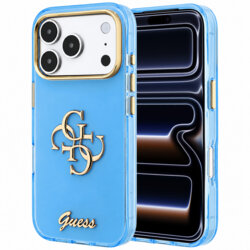 Husa Guess IML 4G Metal Script iPhone 17 Pro, bleu, GUHCP18L5HC4MLSL