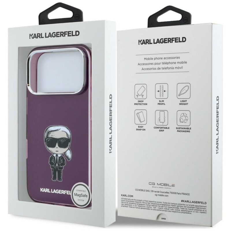 Husa iPhone 18 Pro Max Karl Lagerfeld IML Ikonik Sketch Print MagSafe, bordo, KLHMP18X6HKIKDR