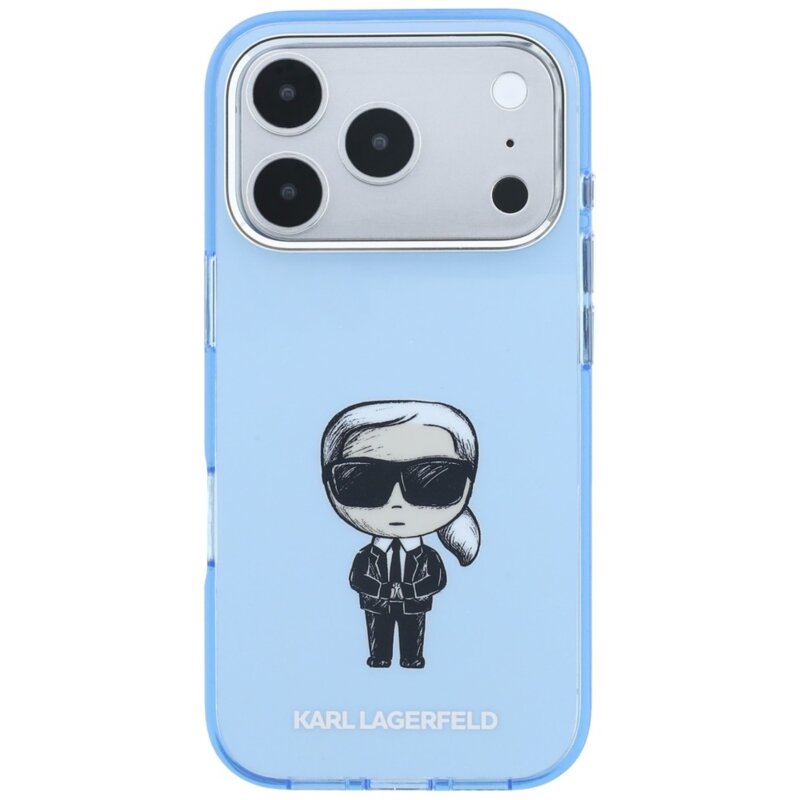 Husa iPhone 18 Pro Max Karl Lagerfeld IML Ikonik Sketch Print MagSafe, bleu, KLHMP18X6HKIKDB