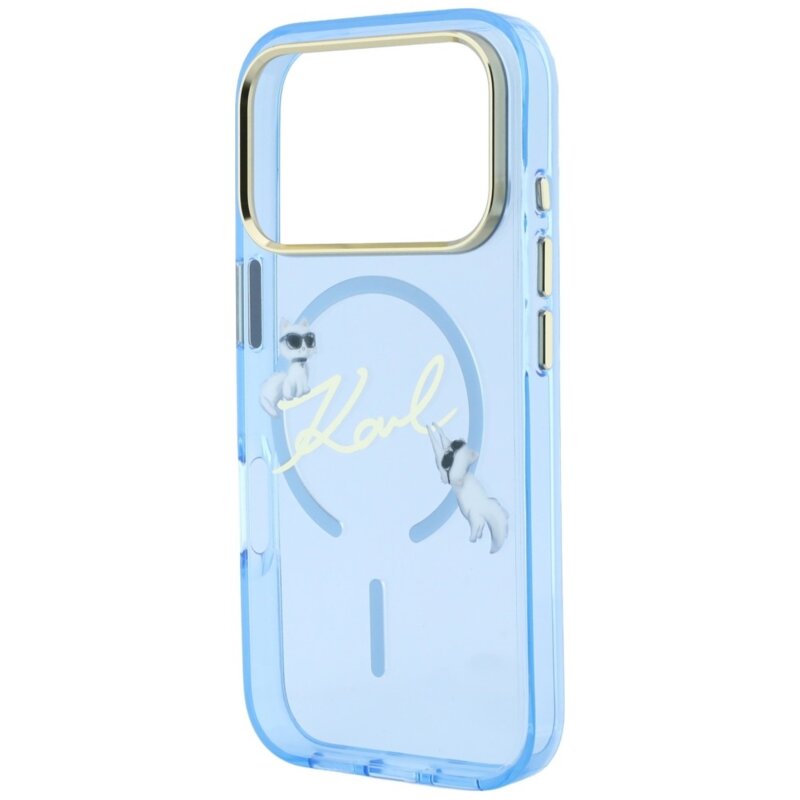 Husa iPhone 18 Pro Karl Lagerfeld IML Karl Script Logo MagSafe, bleu, KLHMP18L5HKSCAL