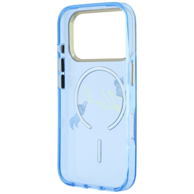 Husa iPhone 18 Pro Karl Lagerfeld IML Karl Script Logo MagSafe, bleu, KLHMP18L5HKSCAL