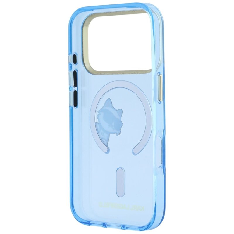 Husa iPhone 18 Pro Karl Lagerfeld IML Peekaboo Print Metal Frame MagSafe, bleu, KLHMP18L6HCPSCB