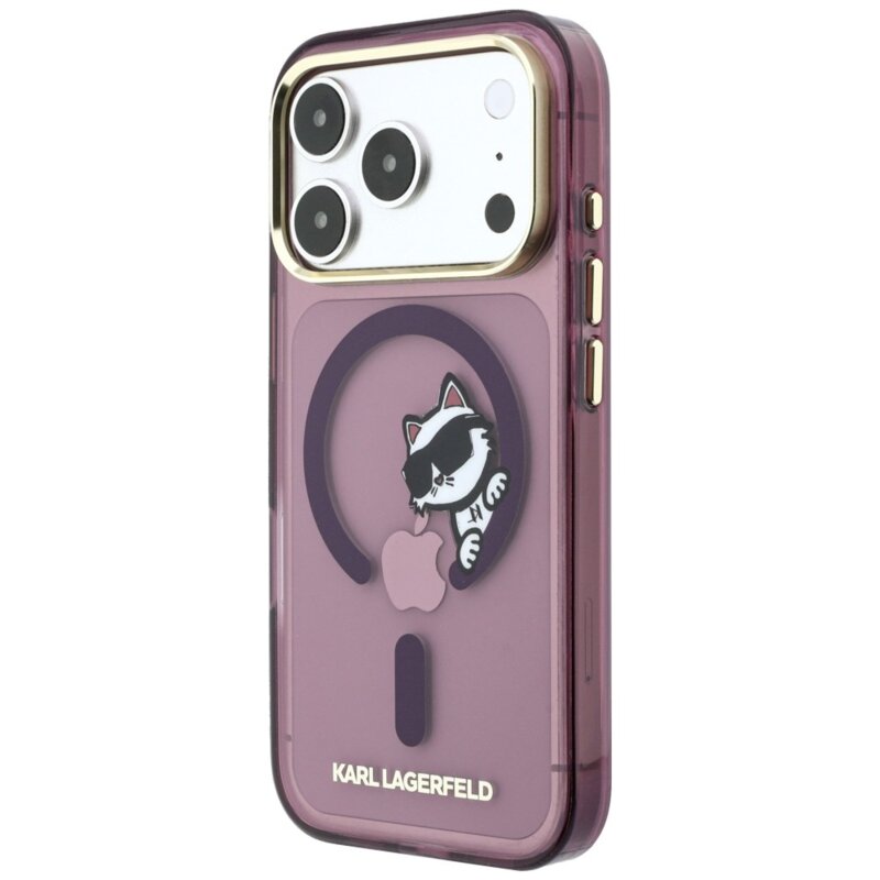 Husa iPhone 18 Pro Max Karl Lagerfeld IML Peekaboo Print Metal Frame MagSafe, bordo, KLHMP18X6HCPSCR