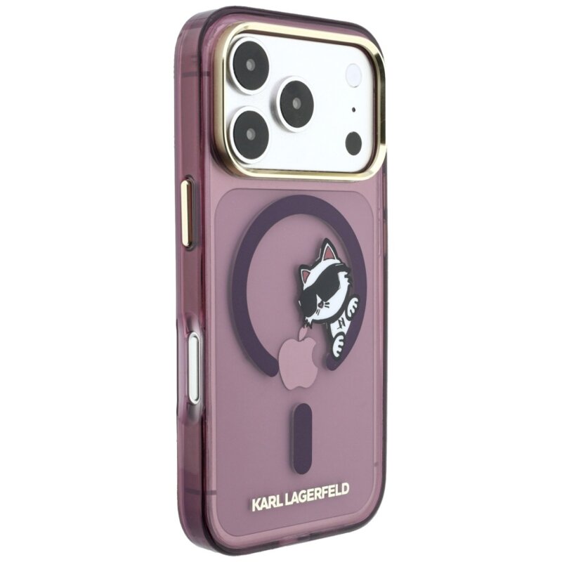Husa iPhone 18 Pro Max Karl Lagerfeld IML Peekaboo Print Metal Frame MagSafe, bordo, KLHMP18X6HCPSCR