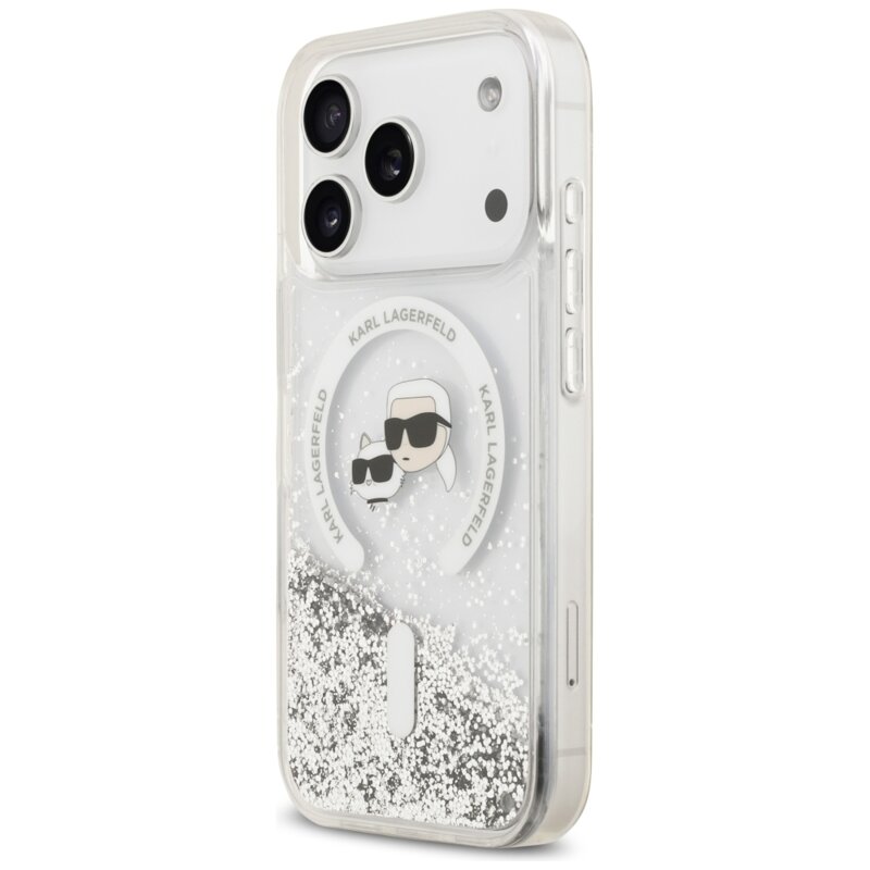 Husa Karl Lagerfeld iPhone 18 Pro Liquid Glitter KC Heads MagSafe, clear, KLHMP18LLGKCSGH