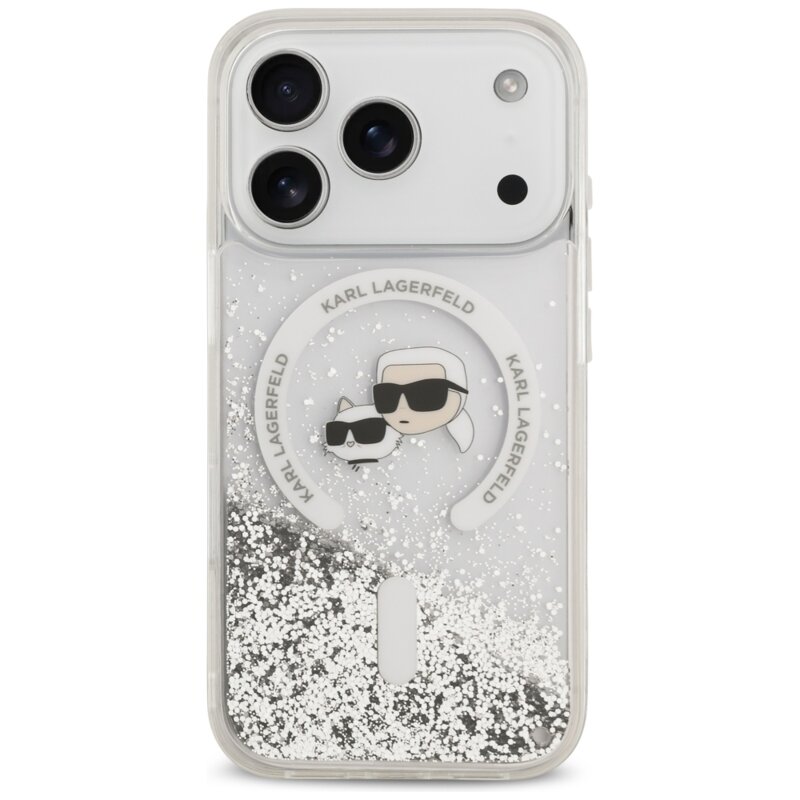 Husa Karl Lagerfeld iPhone 18 Pro Liquid Glitter KC Heads MagSafe, clear, KLHMP18LLGKCSGH