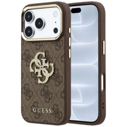Husa iPhone 18 Pro Guess Leather 4G Big Strass Logo, maro, GUHCP18L6P4DSMLW