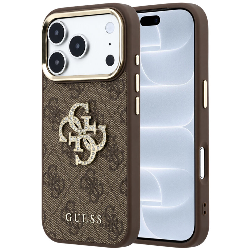 Husa iPhone 18 Pro Guess Leather 4G Big Strass Logo, maro, GUHCP18L6P4DSMLW