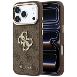 Husa iPhone 17 Pro Guess Leather 4G Big Strass Logo, maro, GUHCP18L6P4DSMLW
