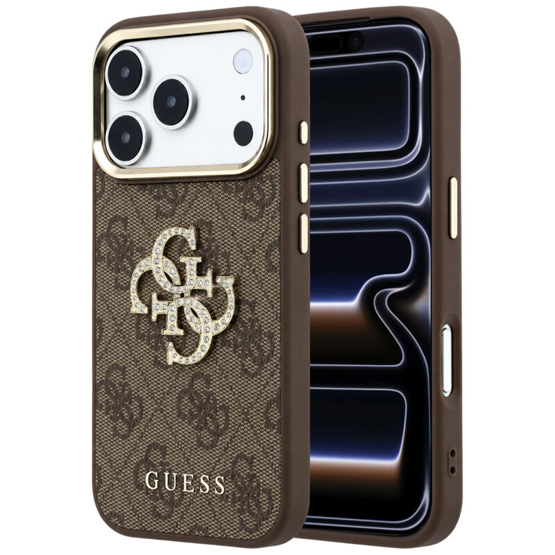 Husa iPhone 17 Pro Guess Leather 4G Big Strass Logo, maro, GUHCP18L6P4DSMLW
