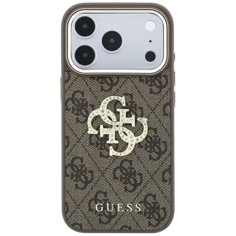 Husa iPhone 17 Pro Guess Leather 4G Big Strass Logo, maro, GUHCP18L6P4DSMLW