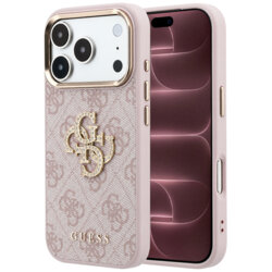 Husa iPhone 18 Pro Max Guess Leather 4G Big Strass Logo, roz, GUHCP18X6P4DSMLP