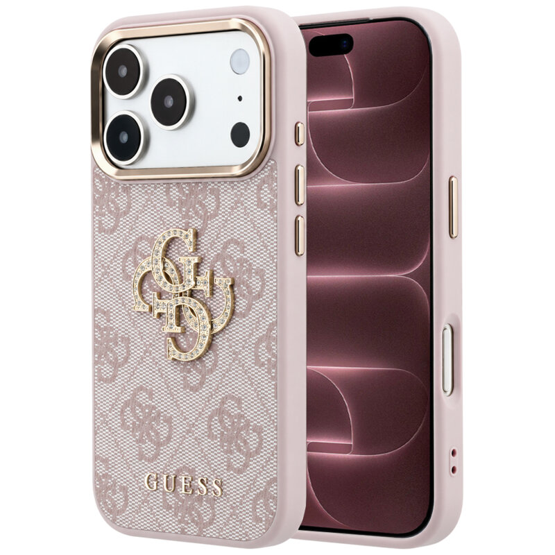 Husa iPhone 18 Pro Max Guess Leather 4G Big Strass Logo, roz, GUHCP18X6P4DSMLP