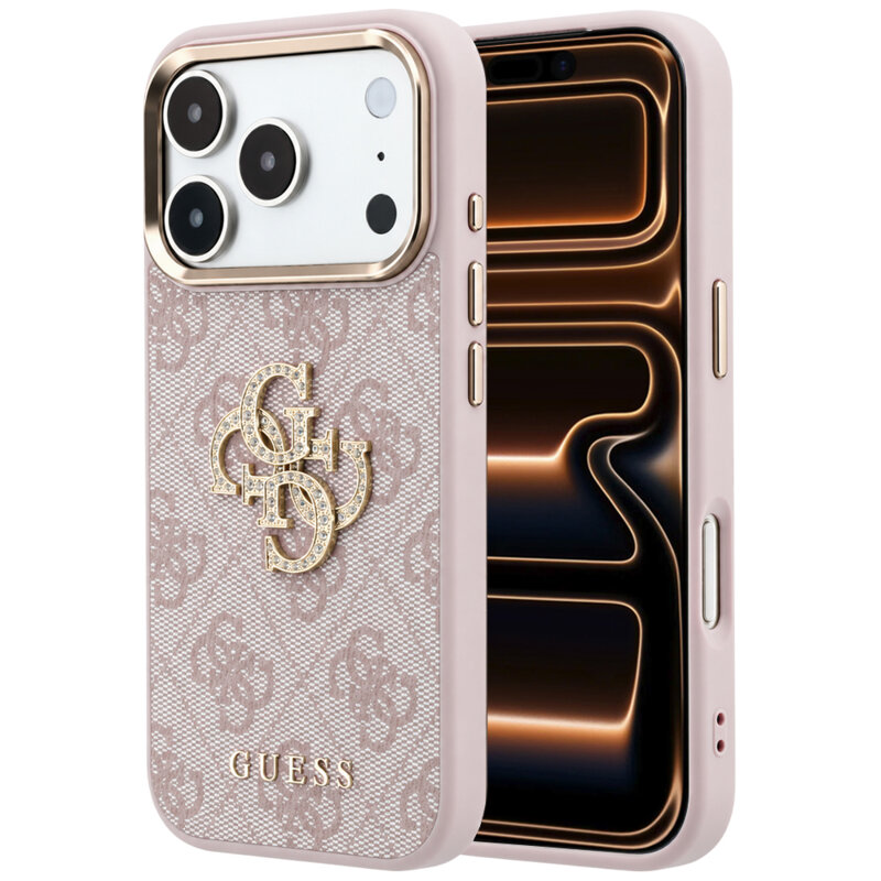 Husa iPhone 17 Pro Max Guess Leather 4G Big Strass Logo, roz, GUHCP18X6P4DSMLP