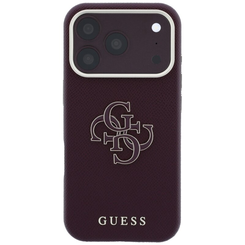 Husa originala Guess iPhone 18 Pro Grained Leather and Big Resin Logo, burgundy, GUHCP18L6PSS4RGU