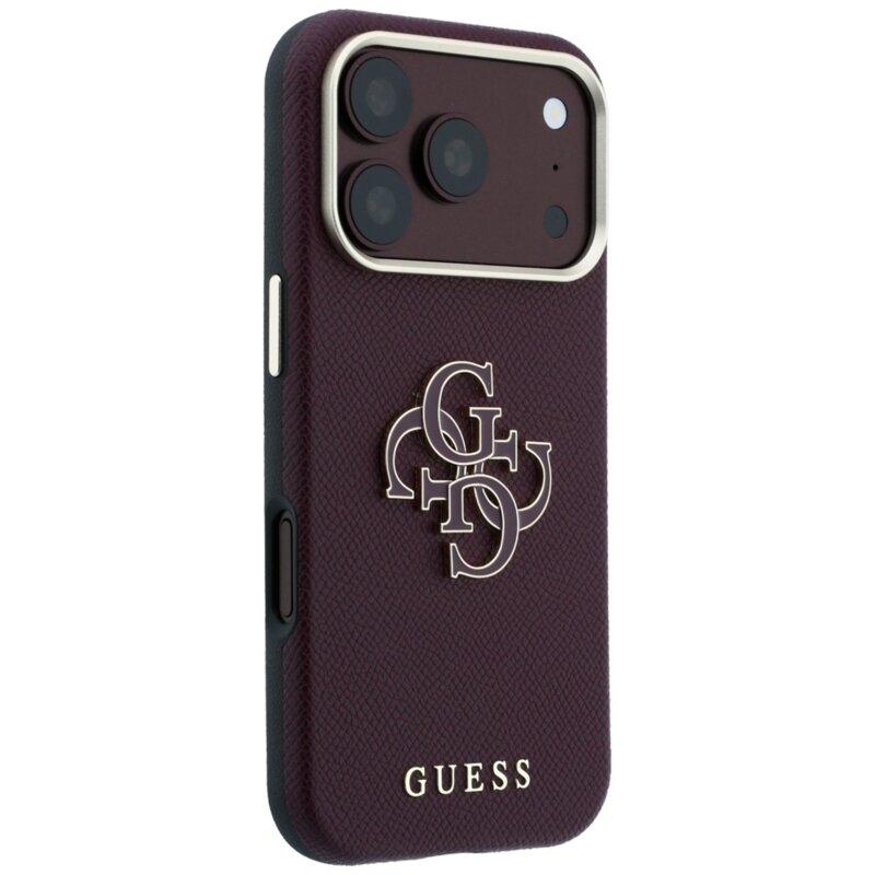 Husa originala Guess iPhone 18 Pro Grained Leather and Big Resin Logo, burgundy, GUHCP18L6PSS4RGU