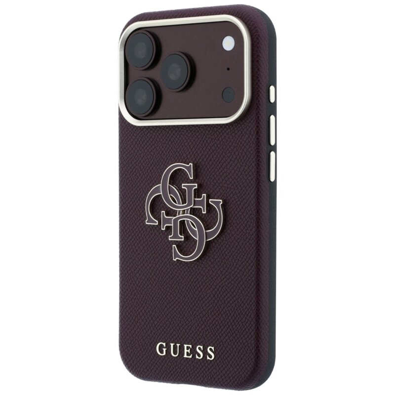 Husa originala Guess iPhone 18 Pro Grained Leather and Big Resin Logo, burgundy, GUHCP18L6PSS4RGU