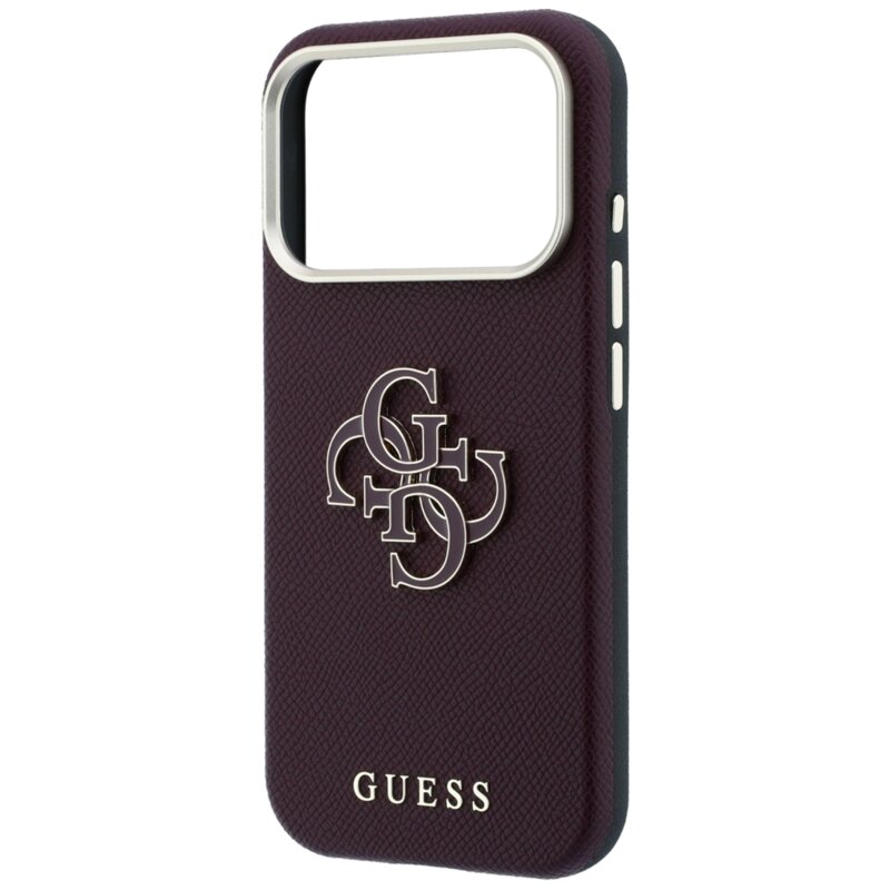 Husa originala Guess iPhone 18 Pro Grained Leather and Big Resin Logo, burgundy, GUHCP18L6PSS4RGU