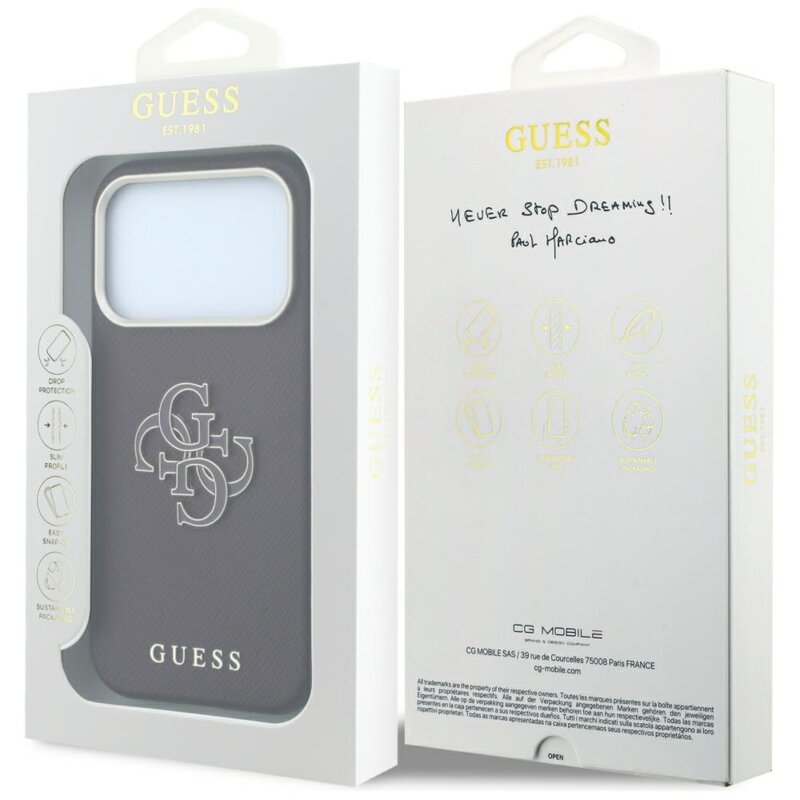 Husa originala Guess iPhone 18 Pro Grained Leather and Big Resin Logo, burgundy, GUHCP18L6PSS4RGU