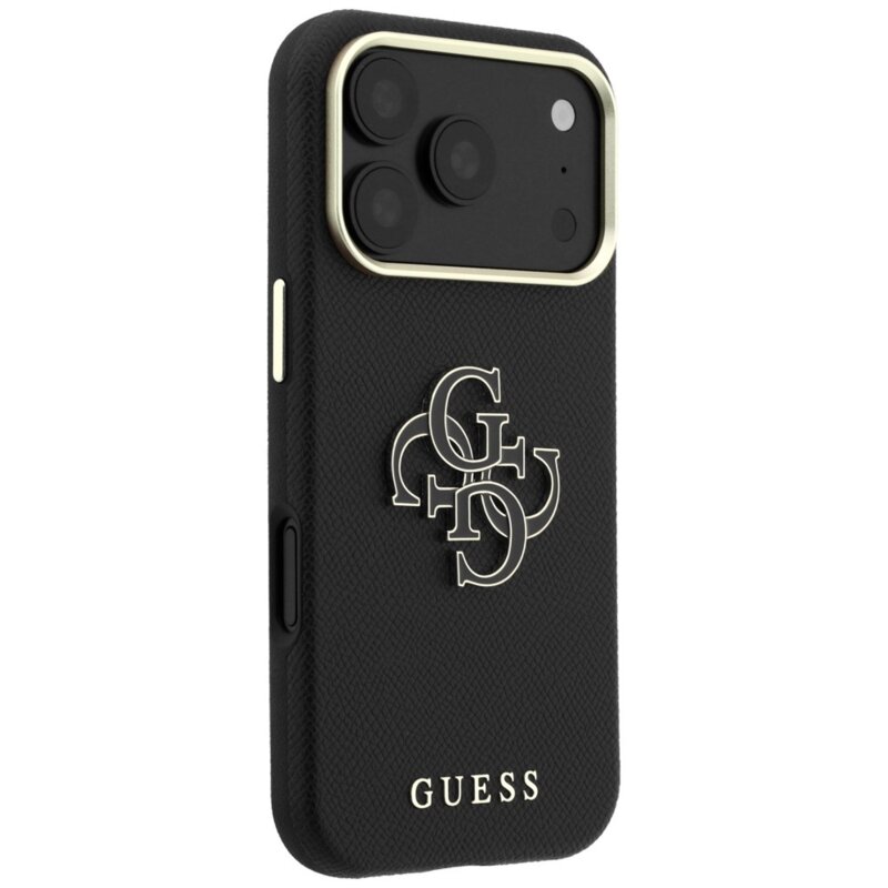 Husa originala Guess iPhone 18 Pro Max Grained Leather and Big Resin Logo, negru, GUHCP18X6PSS4RGK