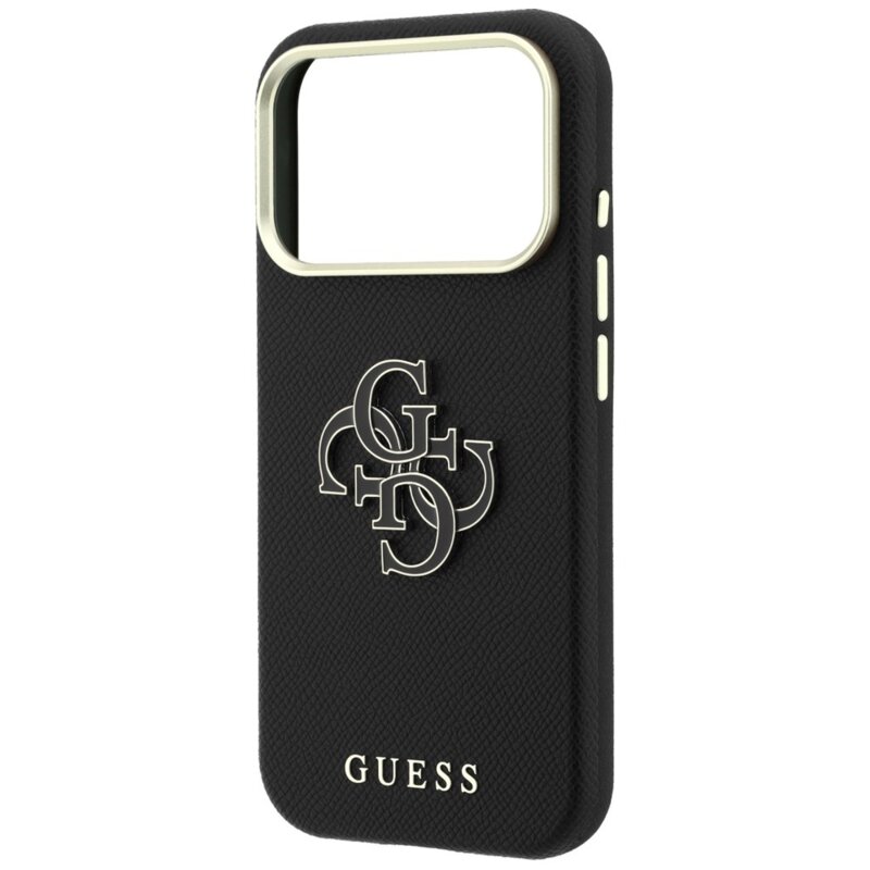 Husa originala Guess iPhone 18 Pro Max Grained Leather and Big Resin Logo, negru, GUHCP18X6PSS4RGK