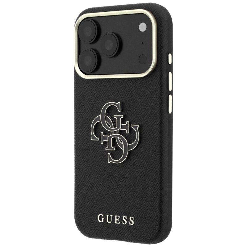 Husa originala Guess iPhone 18 Pro Grained Leather and Big Resin Logo, negru, GUHCP18L6PSS4RGK