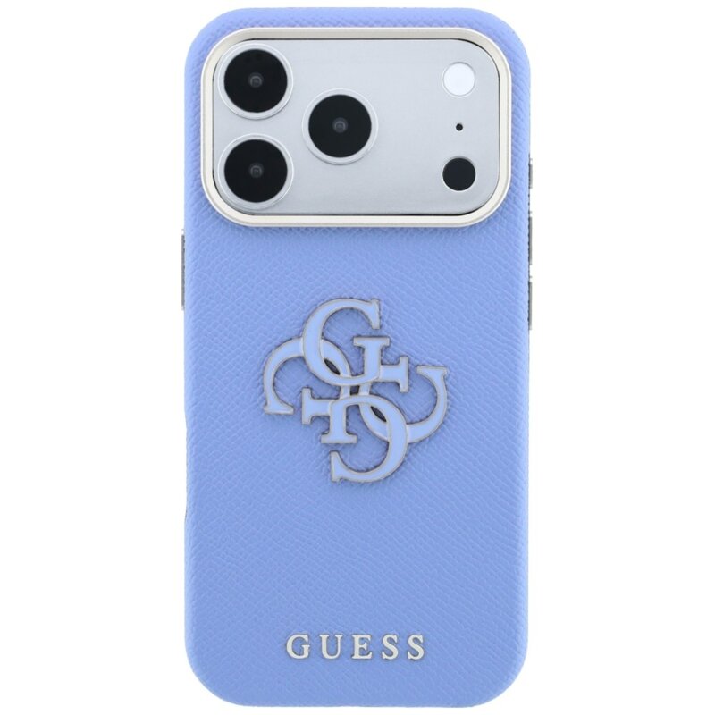 Husa originala Guess iPhone 18 Pro Max Grained Leather and Big Resin Logo, bleu, GUHCP18X6PSS4RGB