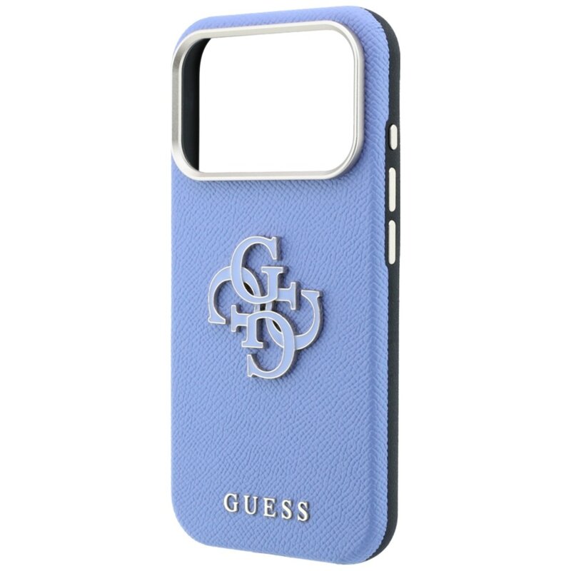 Husa originala Guess iPhone 18 Pro Max Grained Leather and Big Resin Logo, bleu, GUHCP18X6PSS4RGB