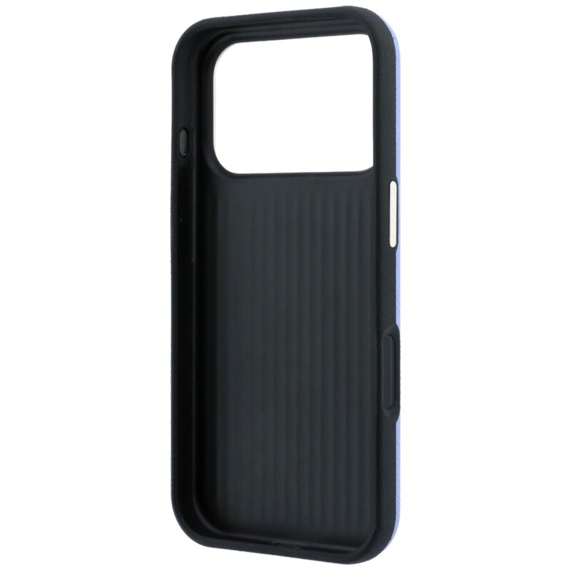 Husa originala Guess iPhone 18 Pro Max Grained Leather and Big Resin Logo, bleu, GUHCP18X6PSS4RGB