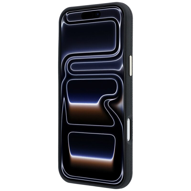 Husa originala Guess iPhone 18 Pro Grained Leather Round Strass Logo MagSafe, negru, GUHMP18L6PSRMDEK